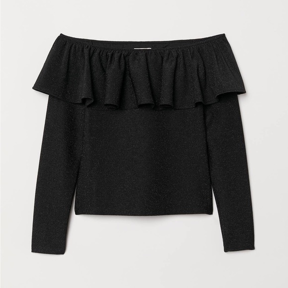H&M Shimmering Black Off-Shoulder Top Size Small NWT - Picture 1 of 7